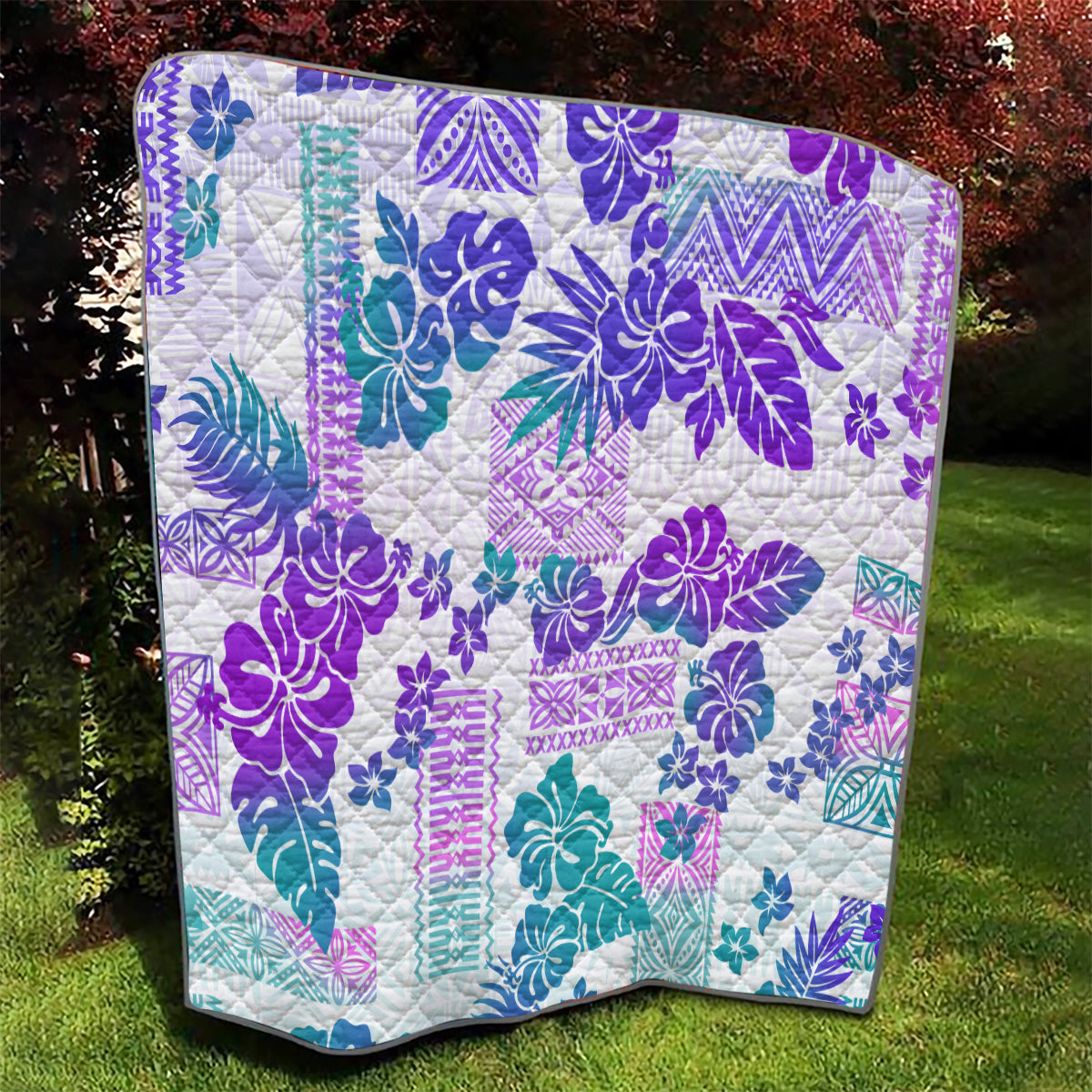 Vintage Hawaii Quilt Hibiscus Tapa Tribal With Hawaiian Quilt Pattern Purple LT9 - Polynesian Pride