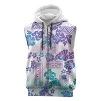 Vintage Hawaii Sleeveless Zip Hoodie Hibiscus Tapa Tribal With Hawaiian Quilt Pattern Purple - Polynesian Pride