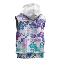 Vintage Hawaii Sleeveless Zip Hoodie Hibiscus Tapa Tribal With Hawaiian Quilt Pattern Purple - Polynesian Pride