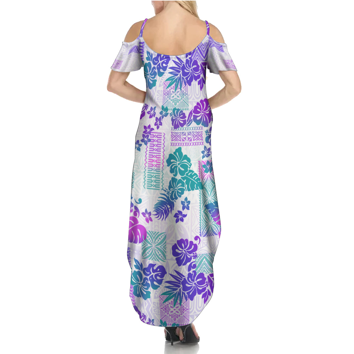 Vintage Hawaii Summer Maxi Dress Hibiscus Tapa Tribal With Hawaiian Quilt Pattern Purple LT9 - Polynesian Pride