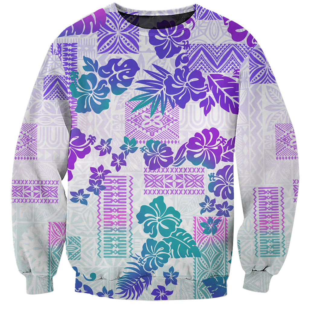 Vintage Hawaii Sweatshirt Hibiscus Tapa Tribal With Hawaiian Quilt Pattern Purple LT9 Unisex Purple - Polynesian Pride