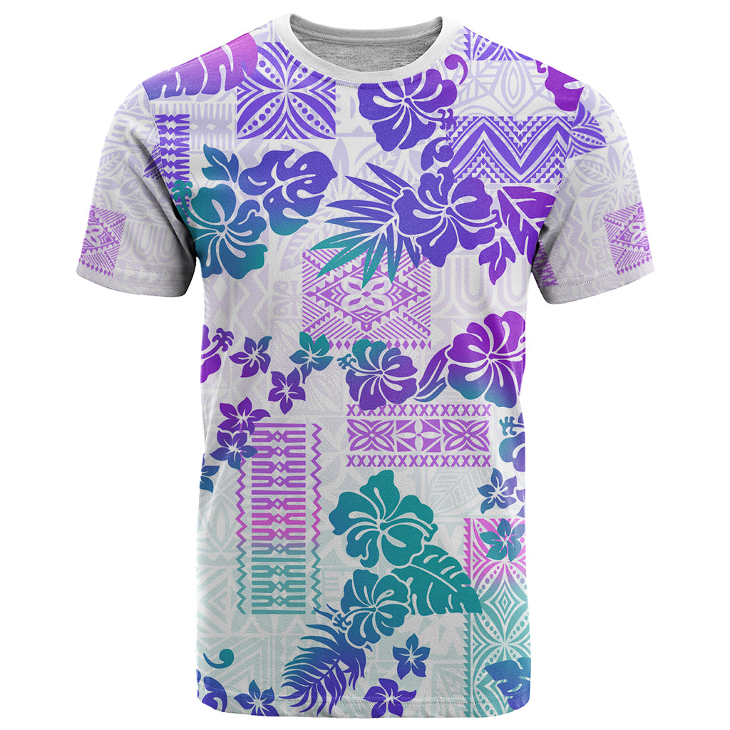 Vintage Hawaii T Shirt Hibiscus Tapa Tribal With Hawaiian Quilt Pattern Purple LT9 Purple - Polynesian Pride