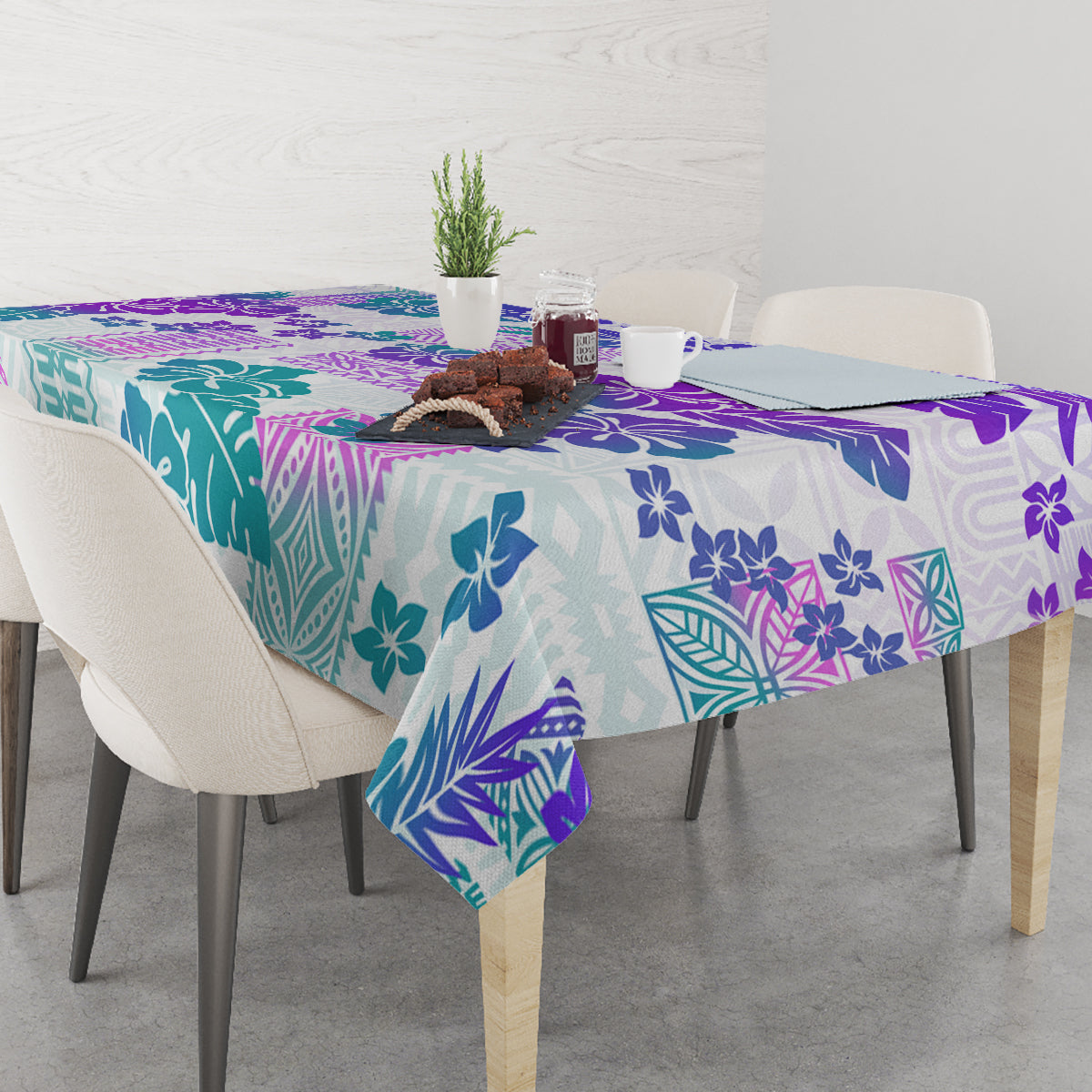 Vintage Hawaii Tablecloth Hibiscus Tapa Tribal With Hawaiian Quilt Pattern Purple LT9 - Polynesian Pride
