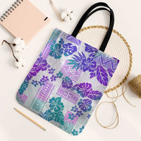 Vintage Hawaii Tote Bag Hibiscus Tapa Tribal With Hawaiian Quilt Pattern Purple - Polynesian Pride