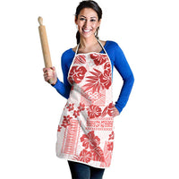 Vintage Hawaii Apron Hibiscus Tapa Tribal With Hawaiian Quilt Pattern Red - Polynesian Pride