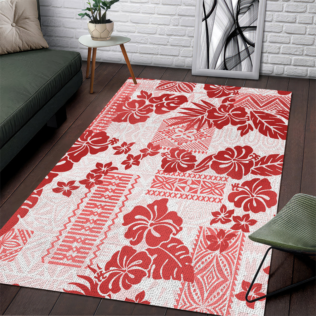 Vintage Hawaii Area Rug Hibiscus Tapa Tribal With Hawaiian Quilt Pattern Red LT9 Red - Polynesian Pride