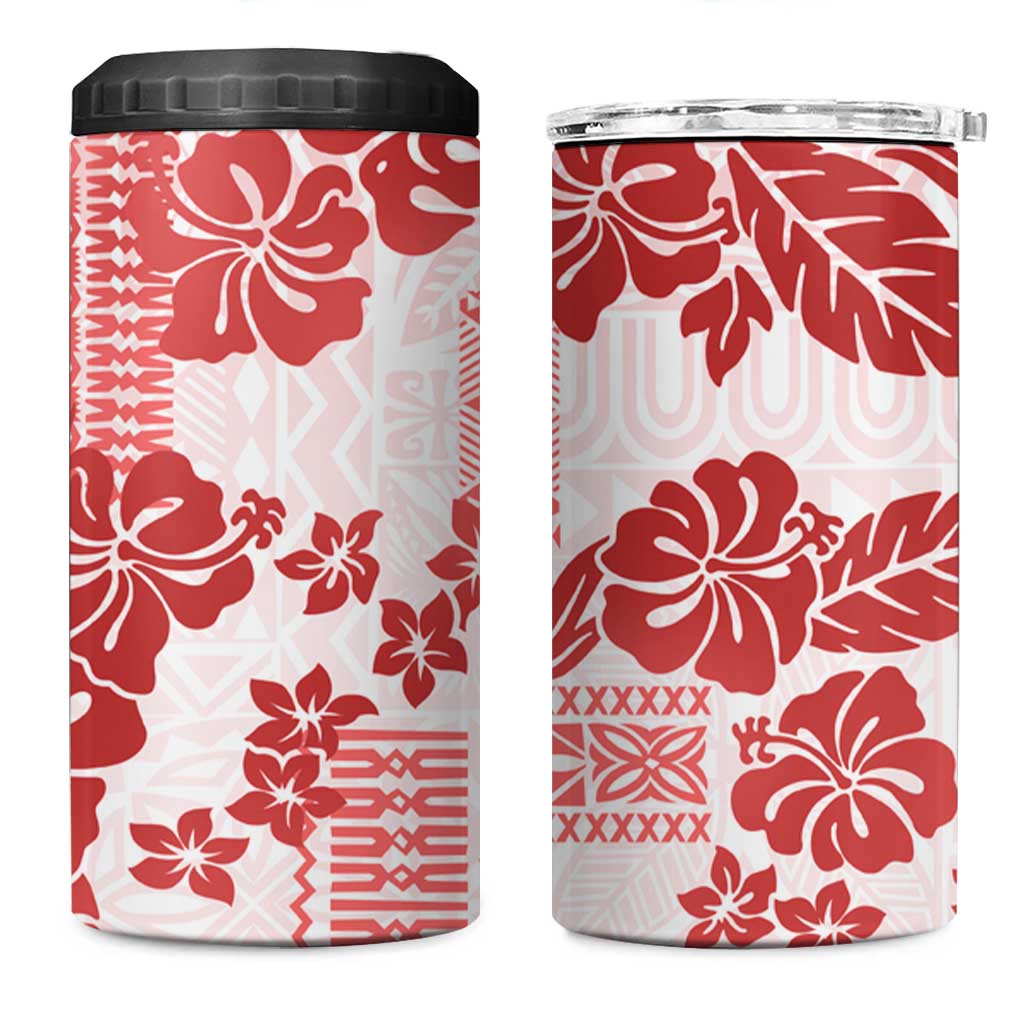 Vintage Hawaii 4 in 1 Can Cooler Tumbler Hibiscus Tapa Tribal With Hawaiian Quilt Pattern Red