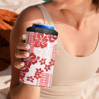 Vintage Hawaii 4 in 1 Can Cooler Tumbler Hibiscus Tapa Tribal With Hawaiian Quilt Pattern Red
