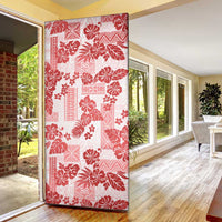 Vintage Hawaii Door Cover Hibiscus Tapa Tribal With Hawaiian Quilt Pattern Red - Polynesian Pride