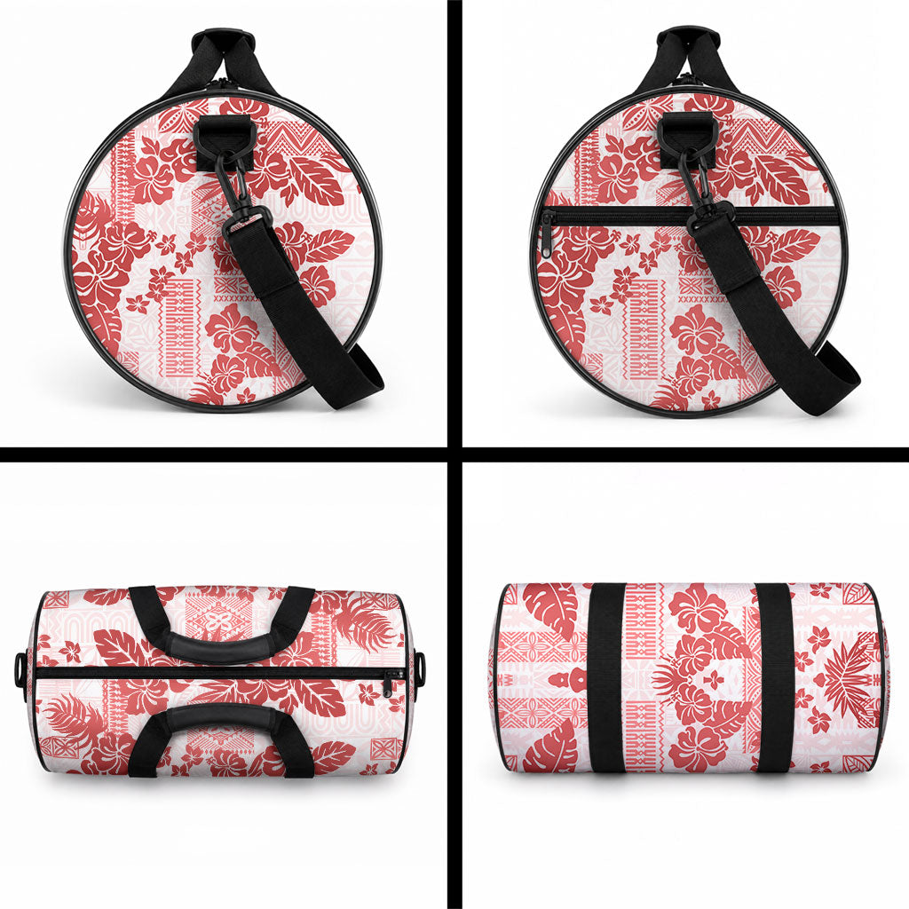 Vintage Hawaii Duffle Bag Hibiscus Tapa Tribal With Hawaiian Quilt Pattern Red LT9 - Polynesian Pride