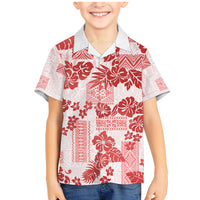 Vintage Hawaii Family Matching Mermaid Dress and Hawaiian Shirt Hibiscus Tapa Tribal With Hawaiian Quilt Pattern Red LT9 Son's Shirt Red - Polynesian Pride