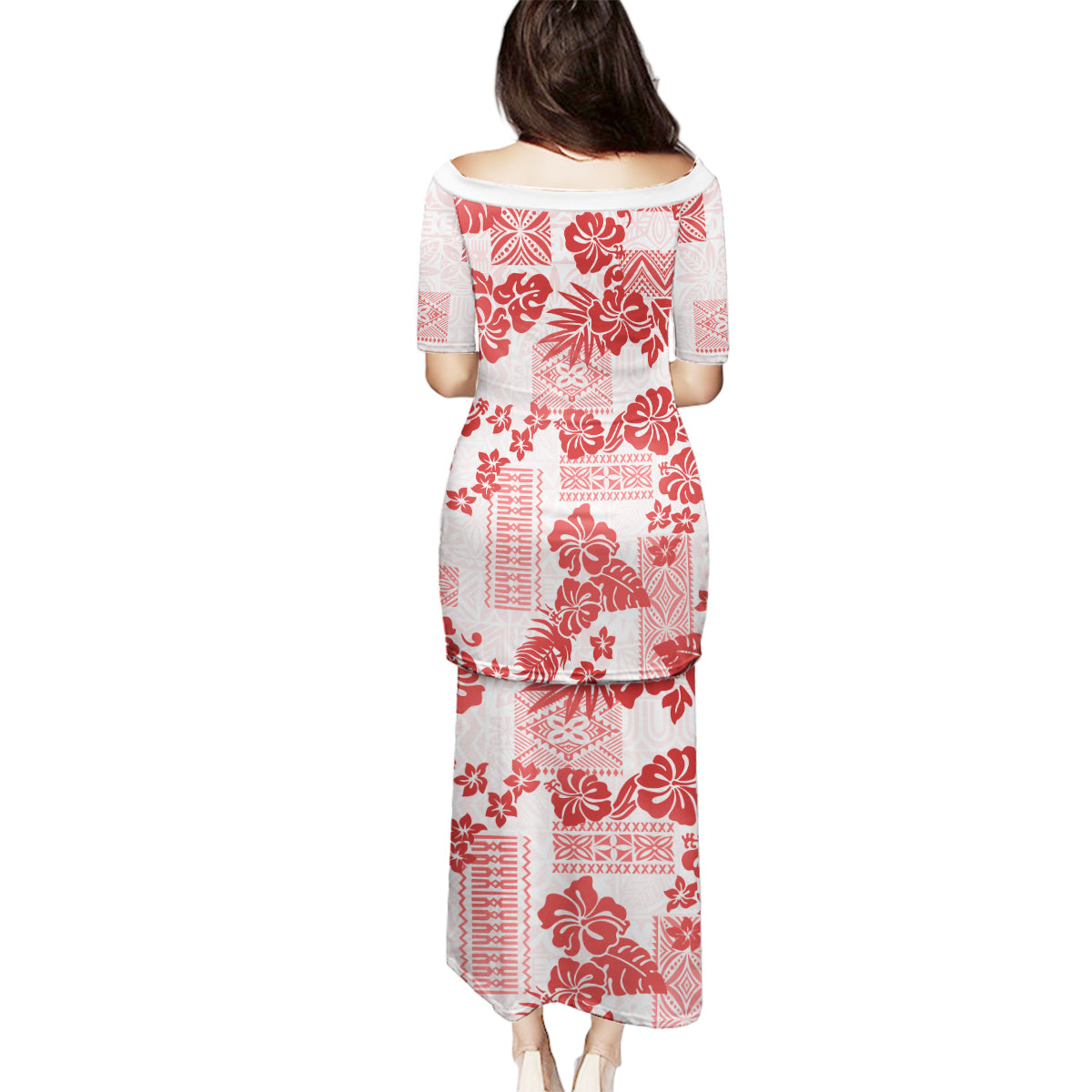 Vintage Hawaii Family Matching Puletasi Dress and Hawaiian Shirt Hibiscus Tapa Tribal With Hawaiian Quilt Pattern Red LT9 - Polynesian Pride