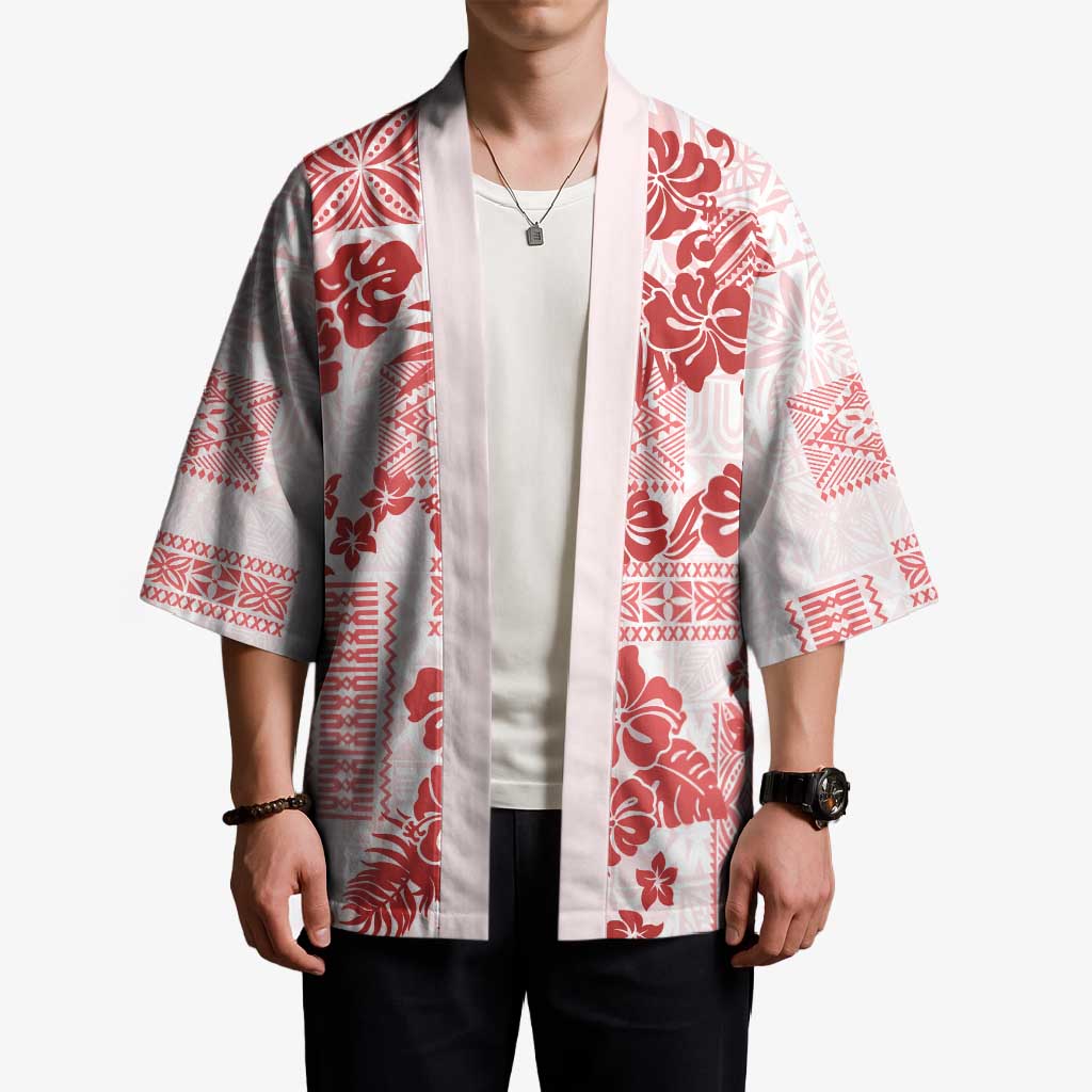 Vintage Hawaii Kimono Hibiscus Tapa Tribal With Hawaiian Quilt Pattern Red - Polynesian Pride