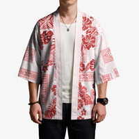 Vintage Hawaii Kimono Hibiscus Tapa Tribal With Hawaiian Quilt Pattern Red - Polynesian Pride