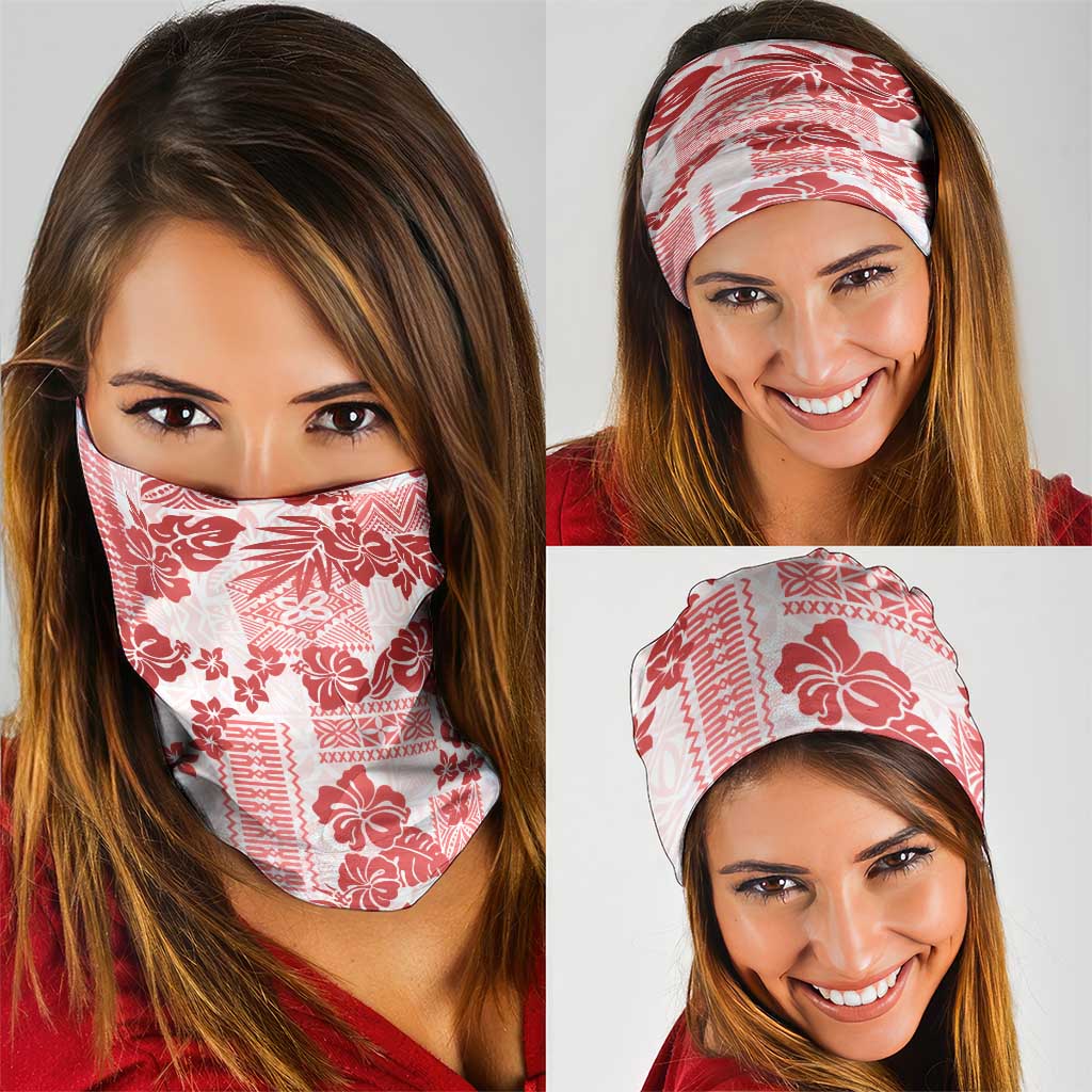 Vintage Hawaii Neck Gaiter Hibiscus Tapa Tribal With Hawaiian Quilt Pattern Red - Polynesian Pride