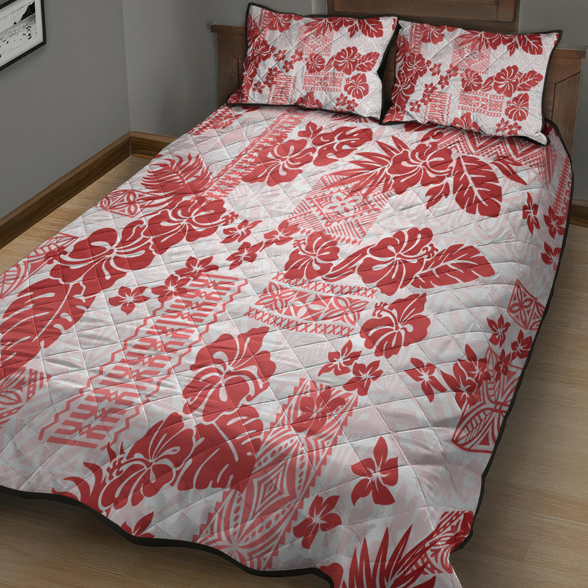Vintage Hawaii Quilt Bed Set Hibiscus Tapa Tribal With Hawaiian Quilt Pattern Red LT9 - Polynesian Pride