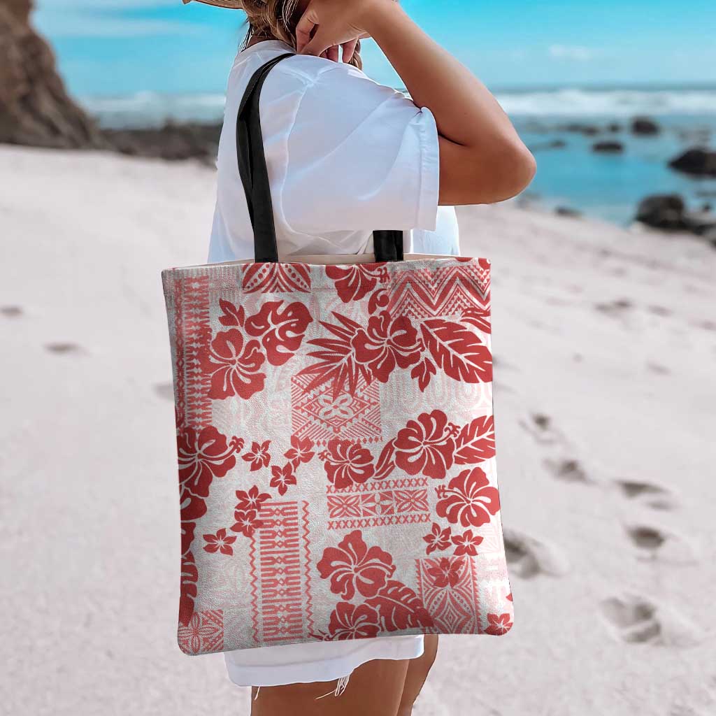 Vintage Hawaii Tote Bag Hibiscus Tapa Tribal With Hawaiian Quilt Pattern Red - Polynesian Pride