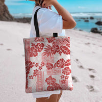 Vintage Hawaii Tote Bag Hibiscus Tapa Tribal With Hawaiian Quilt Pattern Red - Polynesian Pride