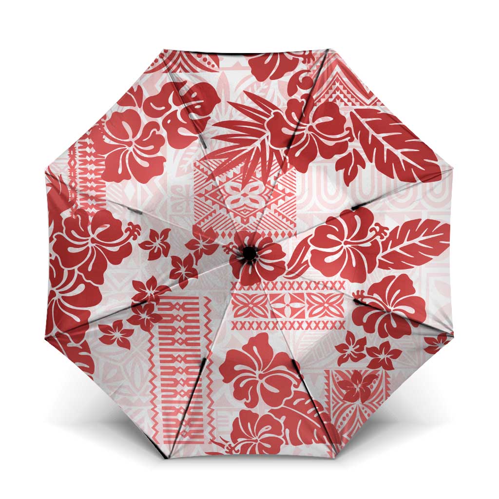 Vintage Hawaii Umbrella Hibiscus Tapa Tribal With Hawaiian Quilt Pattern Red - Polynesian Pride