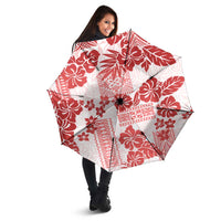 Vintage Hawaii Umbrella Hibiscus Tapa Tribal With Hawaiian Quilt Pattern Red - Polynesian Pride