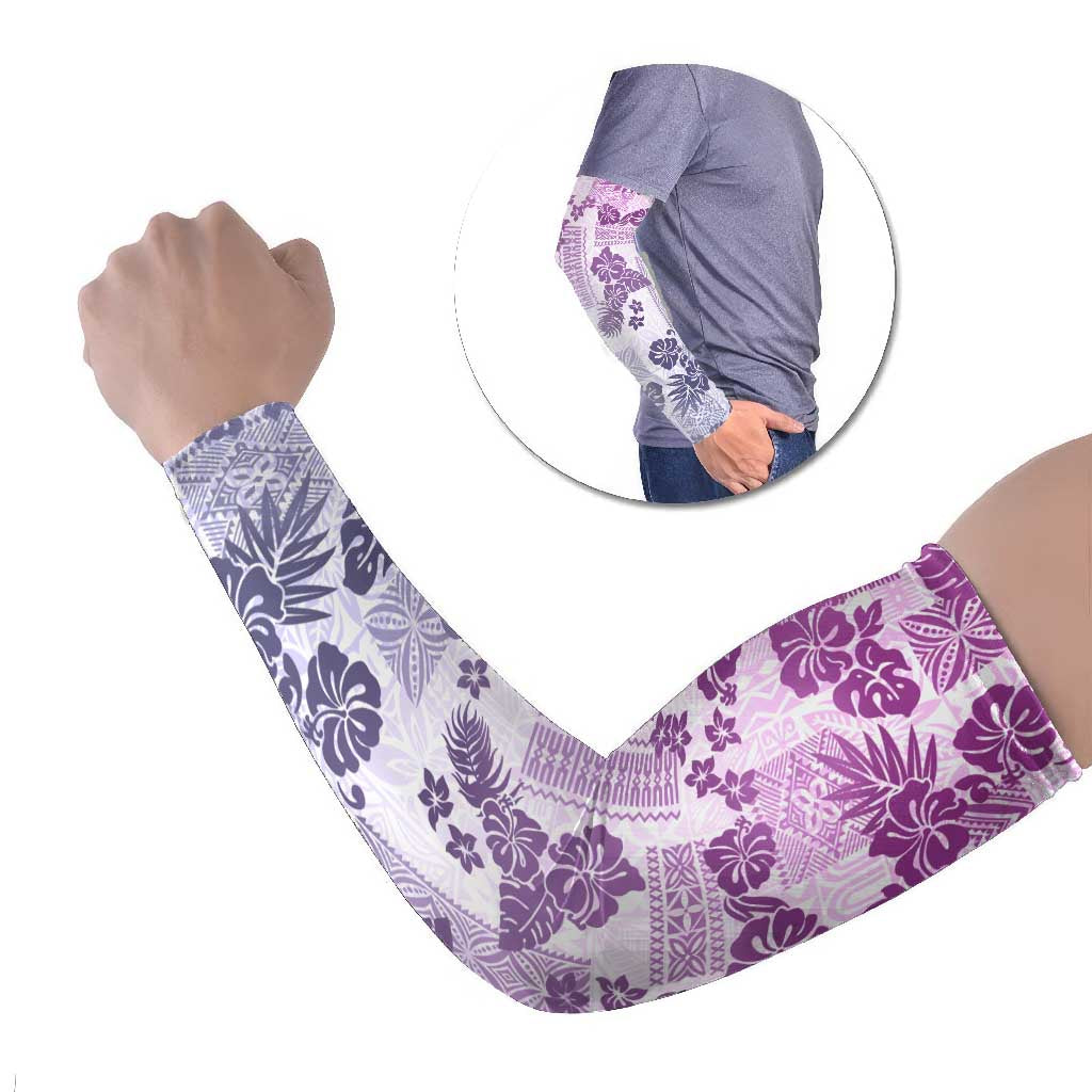 Vintage Hawaii Arm Sleeves Hibiscus Tapa Tribal With Hawaiian Quilt Pattern Violet - Polynesian Pride