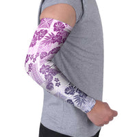 Vintage Hawaii Arm Sleeves Hibiscus Tapa Tribal With Hawaiian Quilt Pattern Violet - Polynesian Pride
