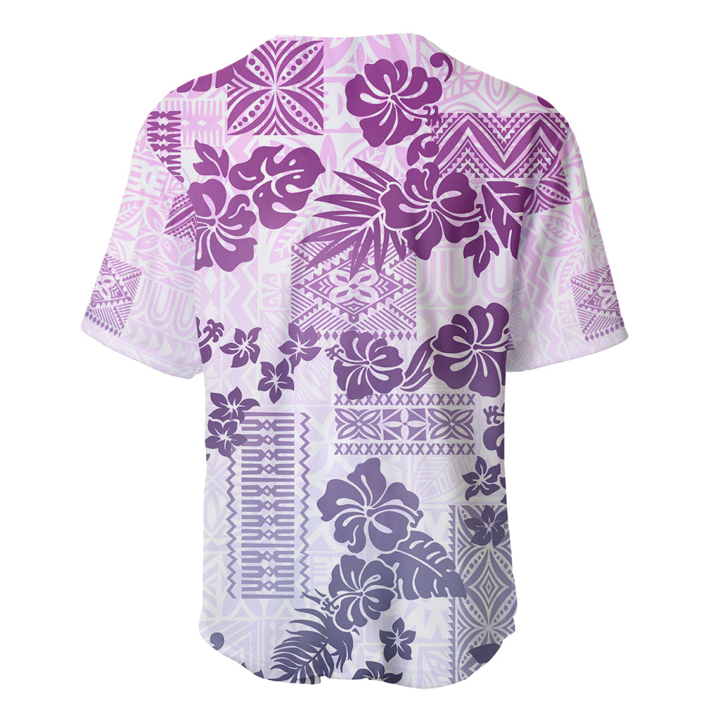 Vintage Hawaii Baseball Jersey Hibiscus Tapa Tribal With Hawaiian Quilt Pattern Violet LT9 - Polynesian Pride