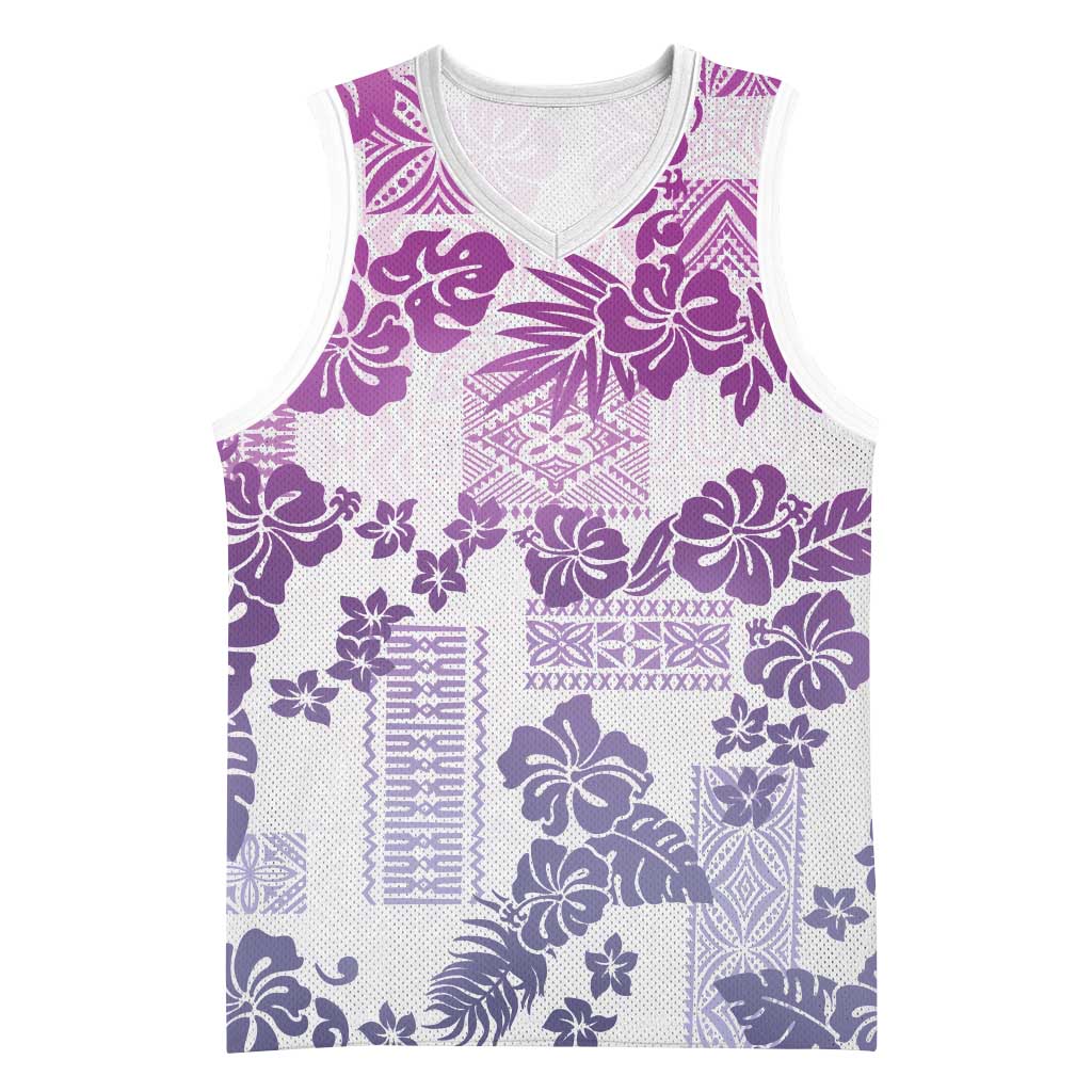 Vintage Hawaii Basketball Jersey Hibiscus Tapa Tribal With Hawaiian Quilt Pattern Violet - Polynesian Pride