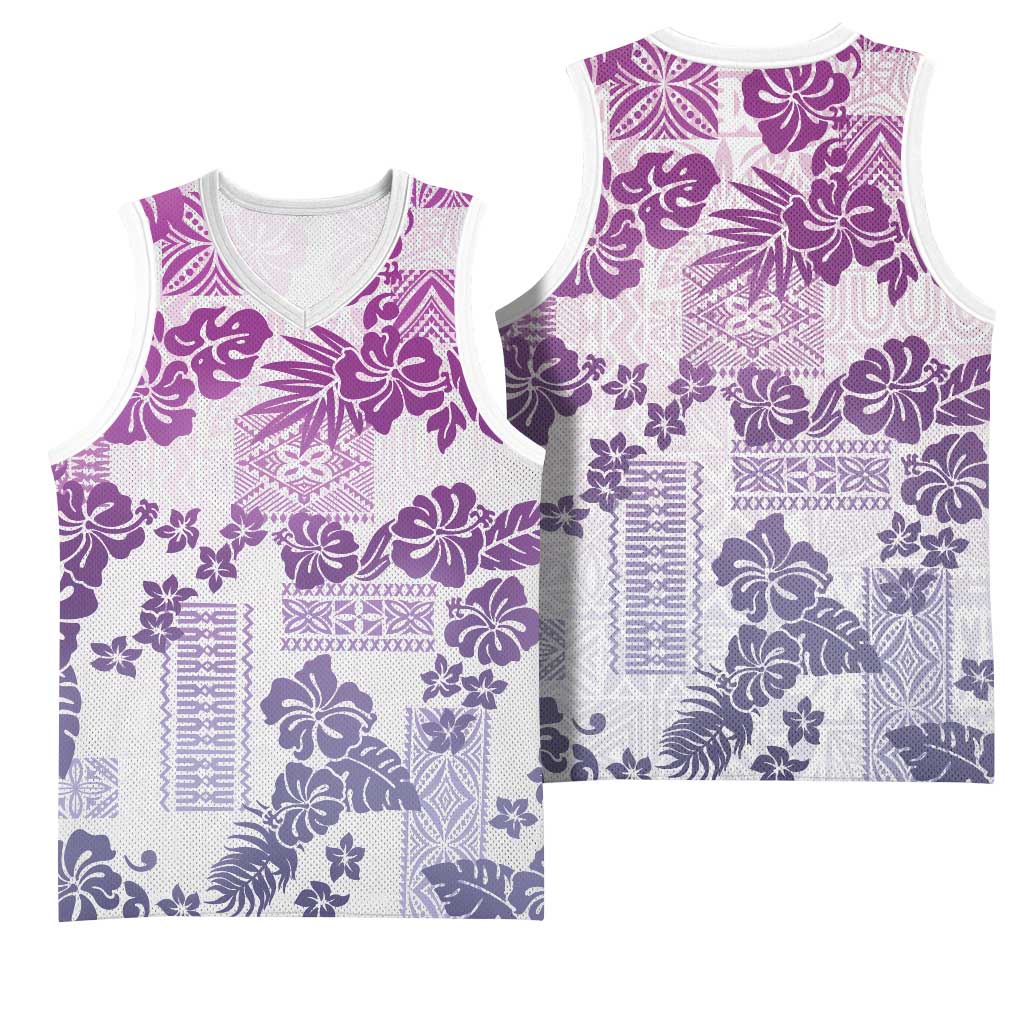 Vintage Hawaii Basketball Jersey Hibiscus Tapa Tribal With Hawaiian Quilt Pattern Violet - Polynesian Pride