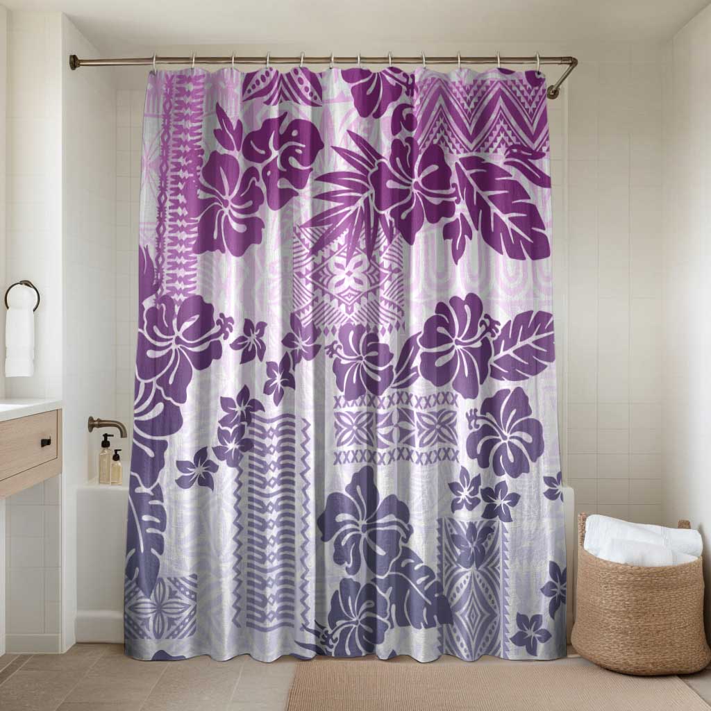 Vintage Hawaii Bathroom Set Hibiscus Tapa Tribal With Hawaiian Quilt Pattern Violet - Polynesian Pride