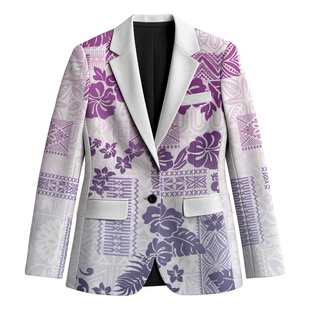 Vintage Hawaii Blazer Hibiscus Tapa Tribal With Hawaiian Quilt Pattern Violet - Polynesian Pride