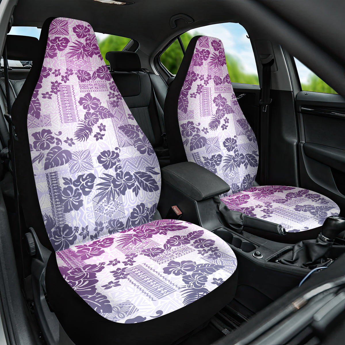 Vintage Hawaii Car Seat Cover Hibiscus Tapa Tribal With Hawaiian Quilt Pattern Violet LT9 One Size Violet - Polynesian Pride