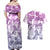 Vintage Hawaii Couples Matching Off Shoulder Maxi Dress and Hawaiian Shirt Hibiscus Tapa Tribal With Hawaiian Quilt Pattern Violet LT9 - Polynesian Pride