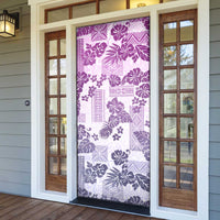 Vintage Hawaii Door Cover Hibiscus Tapa Tribal With Hawaiian Quilt Pattern Violet - Polynesian Pride