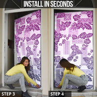 Vintage Hawaii Door Cover Hibiscus Tapa Tribal With Hawaiian Quilt Pattern Violet - Polynesian Pride