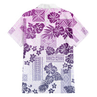 Vintage Hawaii Family Matching Long Sleeve Bodycon Dress and Hawaiian Shirt Hibiscus Tapa Tribal With Hawaiian Quilt Pattern Violet LT9 - Polynesian Pride