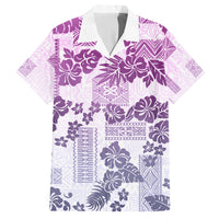 Vintage Hawaii Family Matching Summer Maxi Dress and Hawaiian Shirt Hibiscus Tapa Tribal With Hawaiian Quilt Pattern Violet LT9 Dad's Shirt - Short Sleeve Violet - Polynesian Pride
