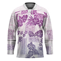 Vintage Hawaii Hockey Jersey Hibiscus Tapa Tribal With Hawaiian Quilt Pattern Violet - Polynesian Pride