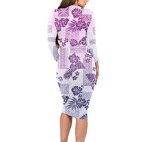 Vintage Hawaii Long Sleeve Bodycon Dress Hibiscus Tapa Tribal With Hawaiian Quilt Pattern Violet LT9 - Polynesian Pride