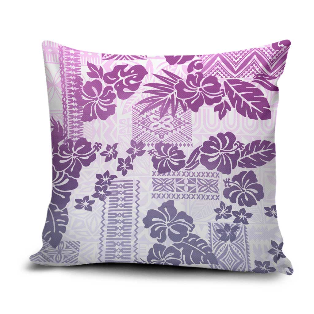 Vintage Hawaii Pillow Cover Hibiscus Tapa Tribal With Hawaiian Quilt Pattern Violet - Polynesian Pride
