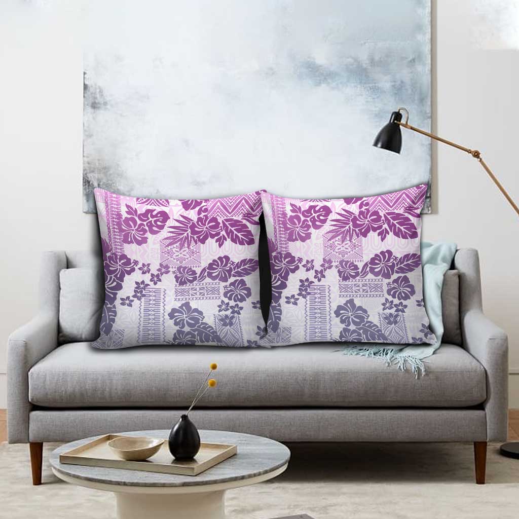 Vintage Hawaii Pillow Cover Hibiscus Tapa Tribal With Hawaiian Quilt Pattern Violet - Polynesian Pride
