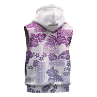 Vintage Hawaii Sleeveless Zip Hoodie Hibiscus Tapa Tribal With Hawaiian Quilt Pattern Violet - Polynesian Pride