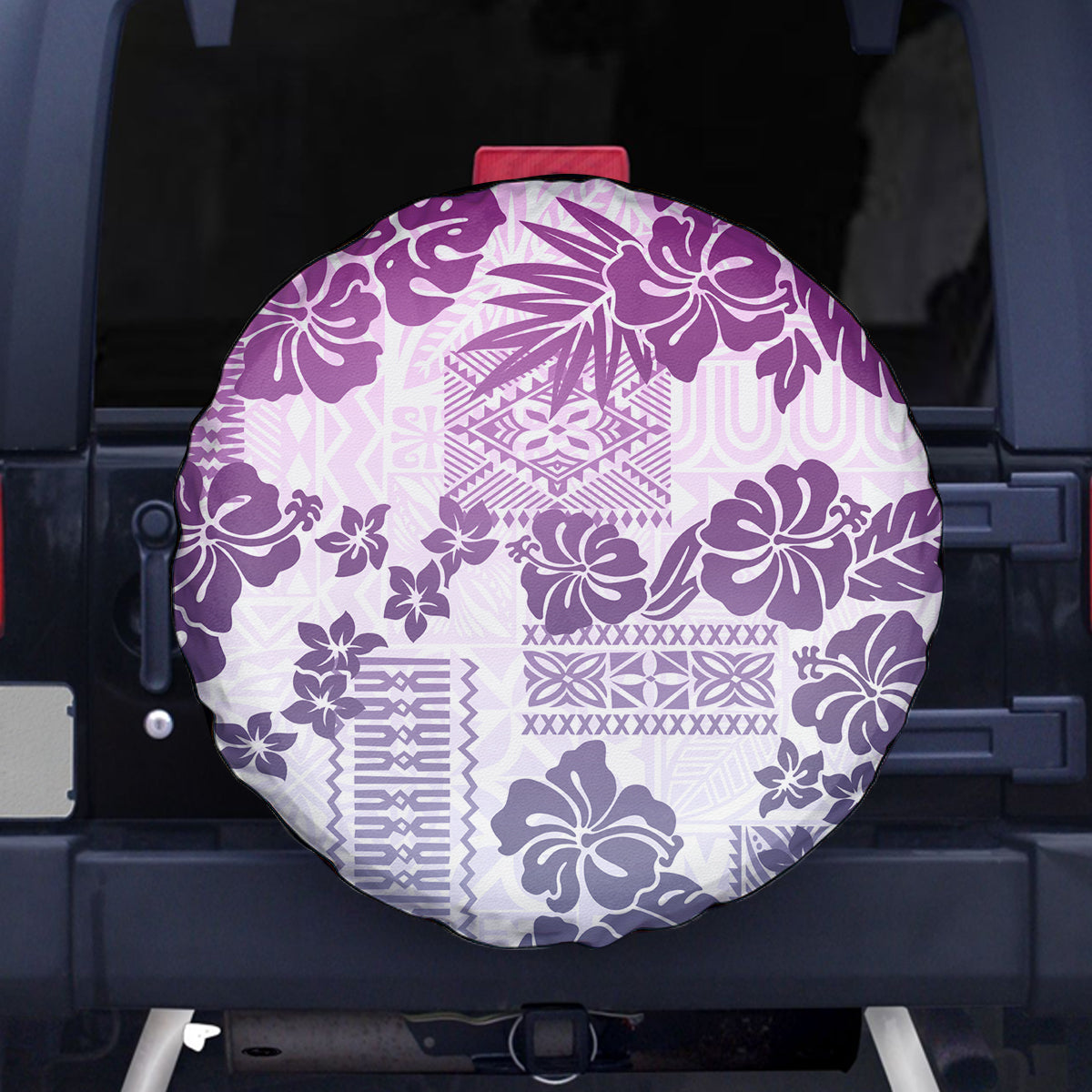 Vintage Hawaii Spare Tire Cover Hibiscus Tapa Tribal With Hawaiian Quilt Pattern Violet LT9 Violet - Polynesian Pride