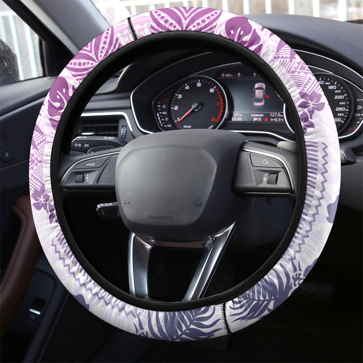 Vintage Hawaii Steering Wheel Cover Hibiscus Tapa Tribal With Hawaiian Quilt Pattern Violet