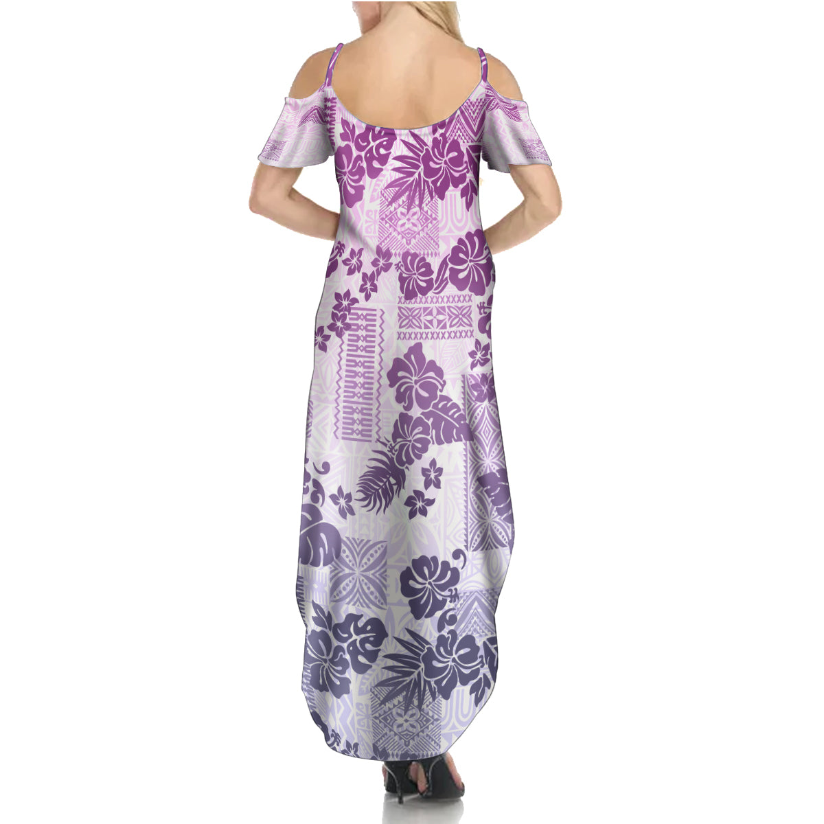 Vintage Hawaii Summer Maxi Dress Hibiscus Tapa Tribal With Hawaiian Quilt Pattern Violet LT9 - Polynesian Pride