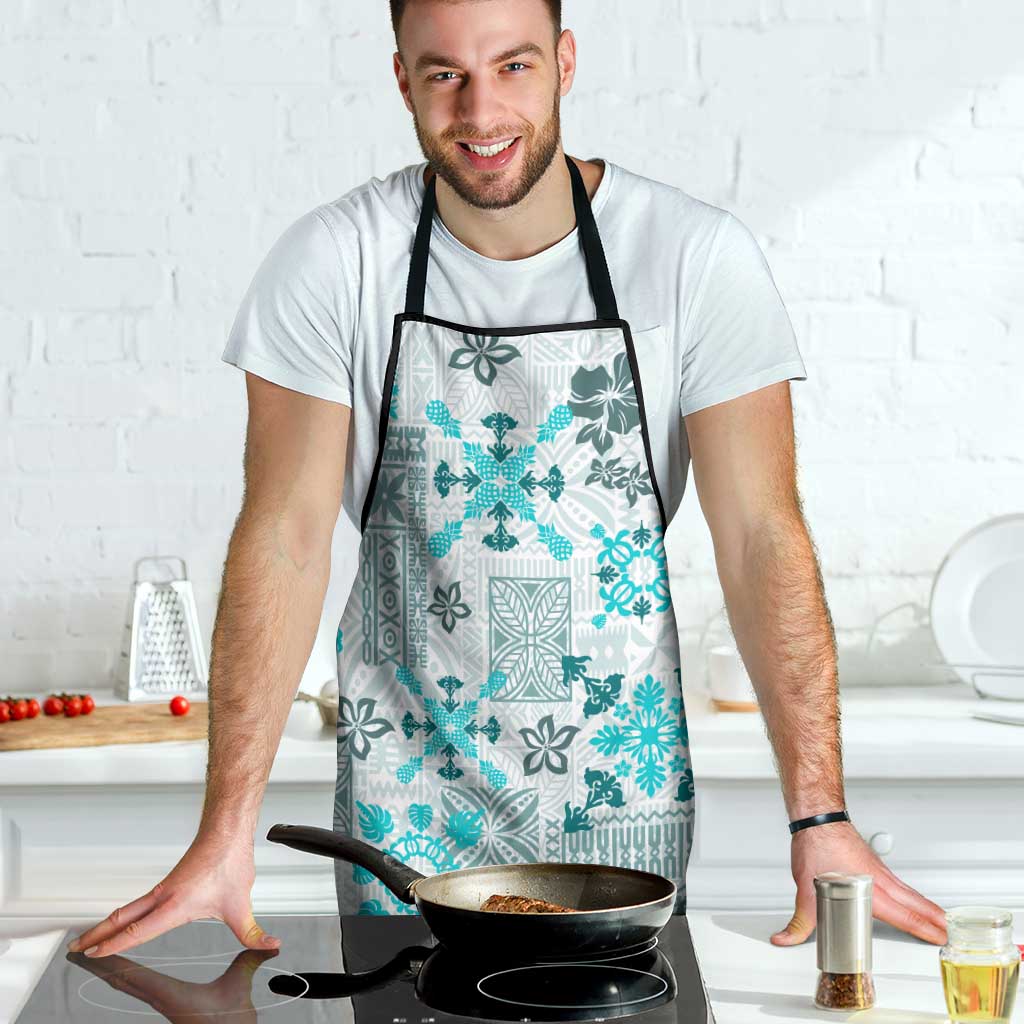 Hawaii Tapa Tribal Apron With Hawaiian Quilt Pattern Aqua - Polynesian Pride