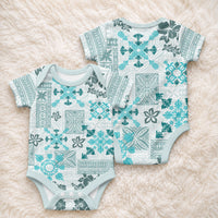 Hawaii Tapa Tribal Baby Onesie With Hawaiian Quilt Pattern Aqua LT9 - Polynesian Pride