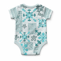 Hawaii Tapa Tribal Baby Onesie With Hawaiian Quilt Pattern Aqua LT9 - Polynesian Pride