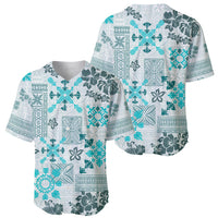 Hawaii Tapa Tribal Baseball Jersey With Hawaiian Quilt Pattern Aqua LT9 - Polynesian Pride