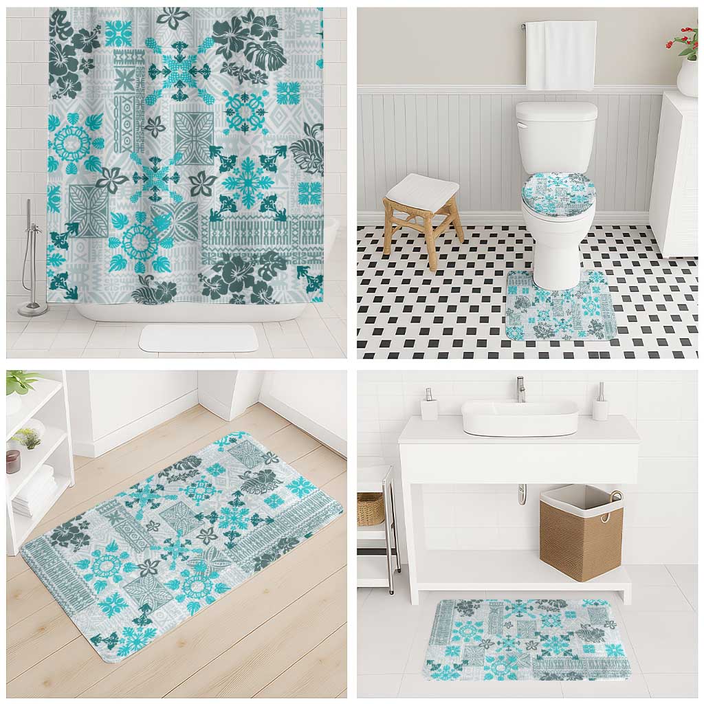 Hawaii Tapa Tribal Bathroom Set With Hawaiian Quilt Pattern Aqua - Polynesian Pride